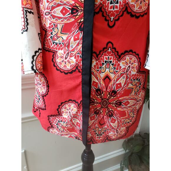 Chico's Tunic Top Women XL Red Geo Print Stretch Cold Shoulder Sleeve Round Neck - Picture 10 of 13